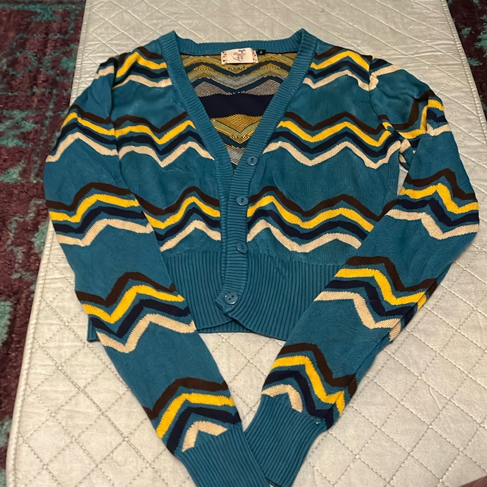 Teal blue chevron stripe cardigan